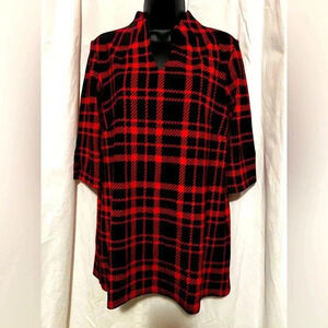 Jude Connally Ryan Ponte Knit Tunic Top In Red Black Plaid Size M